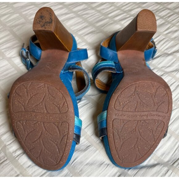 NAYA Mint Blue Black LEATHER Women Size 8 1/2 M Ankle Strap BAMBOO Heeled Sandal - Picture 4 of 9